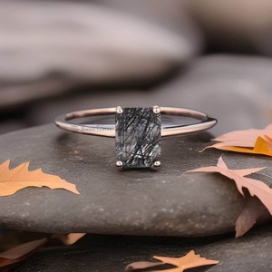 925 Sterling <b>Silver</b> Classic <b>Emerald</b> Cut Black Rutilated Gemstone <b>Ring</b> Elegant Fine Jewelry for Engagement Anniversary Gifts - Product Image 5