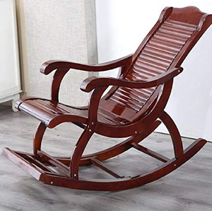 Fauteuil à bascule en bois confortable, équipé d'un coussin épais capitonné beige sur toute la longueur, disponible à prix de gros. - Product Image 4