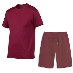 Men's Summer Two-Piece Short Sleeve T-Shirt Shorts <b>Set</b> 100% Cotton <b>Knitted</b> Fabric Breathable High Street Style Front Custom Logo - Product Image 5