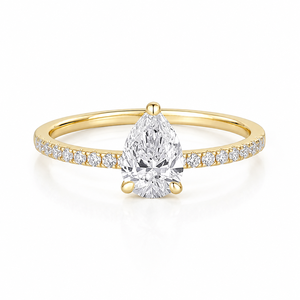 Elegante Anillo de Compromiso con Diamante Corte Pera, Chapado en Oro Amarillo de 14K, Anillo de Moissanita para Mujer, Aniversario de Bodas - Product Image 1