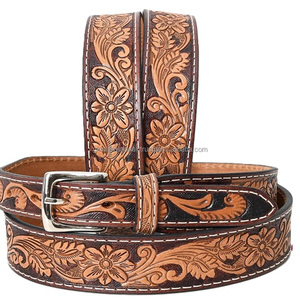 Cinturón de Cuero Occidental de Lujo con Grabado Artesanal, Diseño de Hojas Vaqueras y Hebilla de Latón con Flores, Longitud Personalizada - Product Image 5