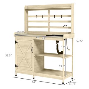 Panca da Giardino in Legno Naturale con Vano Portaoggetti, Lavello e Rubinetto per Cortile, Giardino, Patio o Balcone - Product Image 3