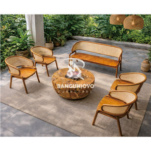Juego de Mesa de Centro y Sofá Cama de Madera Sólida de Estilo Contemporáneo con Teca y Ratán para Uso en Exteriores Ecológico - Product Image 1