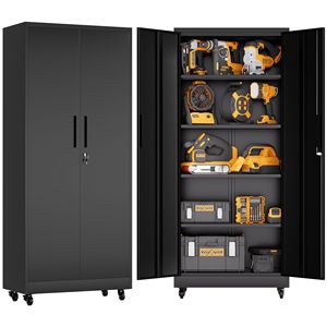 Heavy Duty 71 Inch Rolling <b>Metal</b> <b>Garage</b> <b>Storage</b> <b>Cabinet</b> with Wheels Lock 4 Adjustable Shelves (180lb Each) Steel - Product Image 1