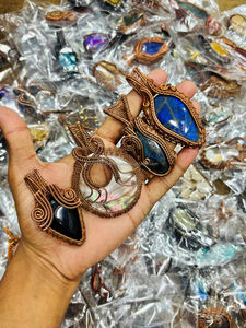 Colgante de cristal envuelto en alambre, collar de piedras preciosas envuelto en alambre de cobre, colgante de piedra Natural, joyería de cristal cabujón - Product Image 3