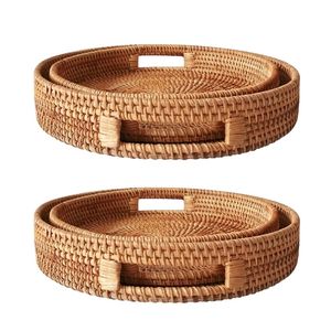 PHU HAO Round Wicker Rattan <b>Basket</b>/<b>Tray</b> Handmade Eco-Friendly Home Decor with Space-Saving Design for Multi-Purpose Use - Product Image 1