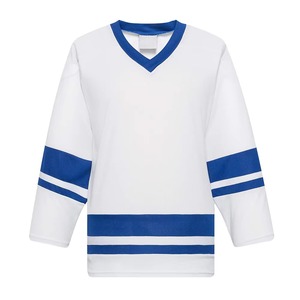 Camiseta de Hockey sobre Hielo a Rayas Blancas y Azules, Cuello en V, Manga Larga, Absorbe la Humedad, para Niños, Corte Regular, 100% Poliéster - Product Image 4