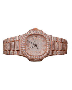 Top High Quality Daily Strong Use Rose Gold Moissanite Round Cut Diamond Watch Hidden Clasp Engraved Dial Ready Stock Quartz - Product Image 1