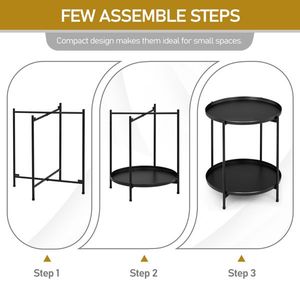 2-Tier Outdoor Metal <b>Round</b> Patio Side <b>Table</b> with Removable Tray Weather-Resistant Indoor End <b>Table</b> <b>Small</b> <b>Coffee</b> <b>Table</b> - Product Image 6