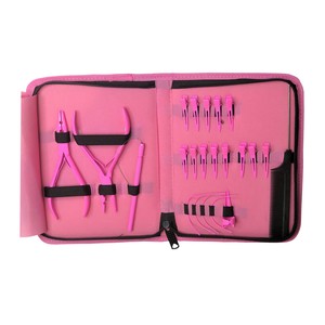 Professional Black Hair Extension Tool Kit with Micro Bead Pliers Loop <b>Needles</b> Tail comb With Zipper <b>Case</b> - Product Image 2