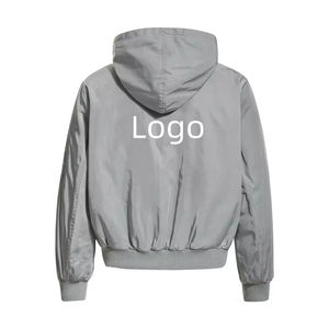 Blouson bomber à capuche pour homme, fermeture éclair, coupe-vent, couleur unie, en polyester, avec logo sur le devant, idéal pour l'automne - Product Image 3