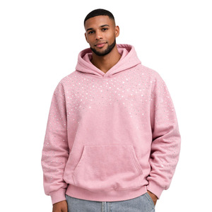 เสื้อฮู้ดดี้ประดับเพชรเทียมสำหรับผู้ชาย ผ้าฝ้ายฟลีซ สตรีทแวร์ แต่งดีเทลวิบวับ รับทำโลโก้ ทรงโอเวอร์ไซส์ ขายส่ง MOQ ต่ำ - Product Image 1