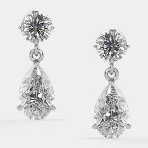 Classic Luxury Round Cut Diamond Drop Stud <b>Earrings</b> with Screw <b>Back</b> 18K Gold IGI Certified Double Diamond Fine Jewelry - Product Image 3