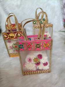 Embroidered <b>Gift</b> Bag Transparent Favor Small Bag with Two Handles for <b>Wedding</b> Diwali Party Return <b>Gift</b> - Product Image 6