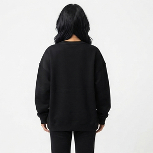 Sweat-shirt oversize à col rond pour femme, imprimé lettres noires, en coton, manches longues, décontracté, pour l'hiver, coupe classique - Product Image 2