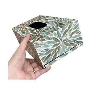 Caja de pañuelos rectangular de alta gama con incrustaciones de nácar y madera hecha a mano para decoración del hogar - Product Image 3