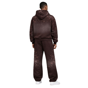 Conjuntos de Sudadera con Capucha y Pantalones Deportivos Extra Grandes para Hombre, Personalizados con Pedrería Marrón, Estilo Urbano Informal, OEM ODM - Product Image 2