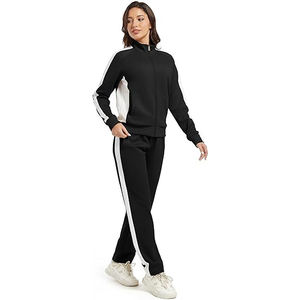 Ensemble de survêtement pour femme en coton et polyester, style vintage, veste zippée, pantalon évasé, ensemble décontracté rétro - Product Image 3