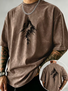 T-shirt Homme Oversize Vintage Effet Vieilli Manches Courtes Col Rond Coton Jersey Streetwear Uni Coupe Décontractée Délavé au Sable 320g - Product Image 6