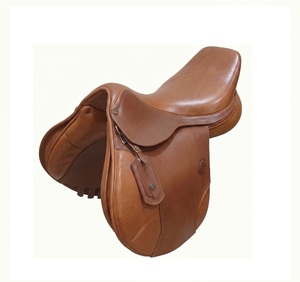 Selle d'équitation anglaise en cuir véritable marron pour saut d'obstacles, équipement d'équitation longue distance, 15-18 pouces - Product Image 1