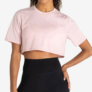 Camiseta de Mujer, Última Moda, Talla Grande, Espalda Descubierta, Estilo Crop, Hombros Caídos, Color Sólido, Deportiva, para Verano - Product Image 1