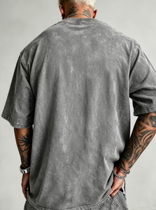 เสื้อยืดโอเวอร์ไซส์ผู้ชาย ผ้าเจอร์ซีย์ซักทราย 100% คอตตอน 320 กรัม สไตล์วินเทจ ขาดๆ แบบดิจิตอลพิมพ์ลาย แขนสั้น คอกลม สตรีทแวร์ - Product Image 2