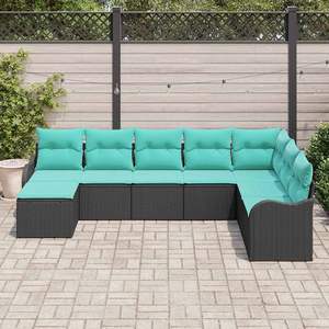 Black Poly Rattan Garden <b>Sofa</b> <b>Set</b> 8 Piece Outdoor Furniture With High Density Foam Cushions Waterproof Contemporary Design - Product Image 3
