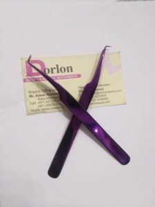 High Quality Purple Plasma 90 Degree Tweezers Stainless Steel Lash Tweezers Custom Logo Curved Volume Tweezer Eyelash Extension - Product Image 1