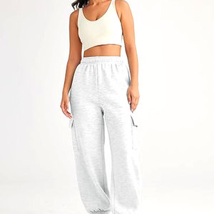 Pantalon de jogging cargo en molleton surdimensionné pour femme avec poches, taille haute, coupe ample, pour tenues confortables d'automne - Product Image 2