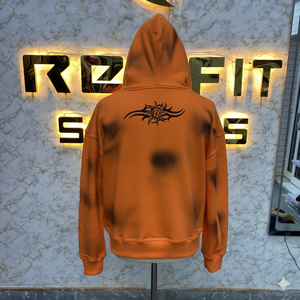 Sudadera con capucha oversize naranja personalizada con cremallera para hombre y mujer, estilo urbano, lavado ácido, estampado gráfico, algodón grueso, forro polar, OEM - Product Image 2