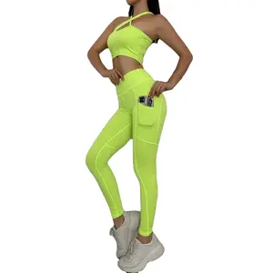 瑜伽服女士压缩主动运动服装高腰打底裤和搭配瑜伽套装的加垫胸罩