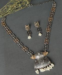 Parure de bijoux bohèmes bicolores pour mariée, collier pendentif géométrique et boucles d'oreilles, cadeau de mariage, anniversaire, fiançailles, en laiton - Product Image 2