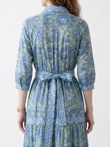 Handmade <b>Block</b> <b>Printed</b> Long Sleeve Shirt Dress - 100% Cotton Resort Wear, party wear dress for women. - Product Image 4