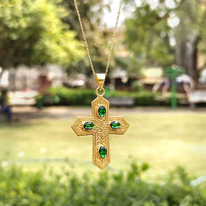Designer cross necklace oval cut emerald quartz multi gemstone pendant necklace 18k gold plated solid brass wholesale necklace - Product Image 4