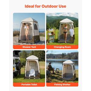 Tente de confidentialité pliable 1 pièce pour le camping, la plage, la pêche, tissu Oxford 210D, revêtement argenté, piquets de sol, cordes, sac de transport, barre transversale - Product Image 6