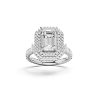 Anillo de Diamantes con Certificación IGI, Diseño de Joyería Nupcial para Mujer, Anillo de Lujo con Corte Esmeralda y Doble Halo, Oro de 14 Quilates, 2 Quilates