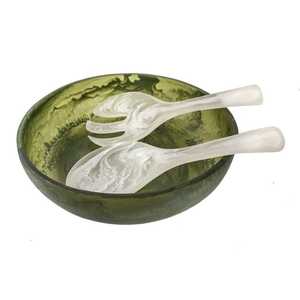 <b>Marble</b> Pattern Resin Serving Bowl With Spoon <b>Set</b> for Stylish Dining Table Arrangement - Product Image 5