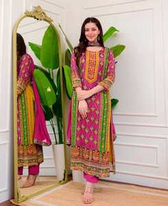 Pink Embroidered Cotton Quick Dry All Seasons Regular Fit <b>Kurta</b> Salwar Kameez <b>Women</b> Traditional Indian Pakistani Top Pants Set - Product Image 1