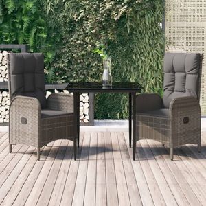 3 Piece Black and Gray Poly Rattan Patio Dining <b>Set</b> with Cushions <b>Garden</b> <b>Sets</b> - Product Image 1