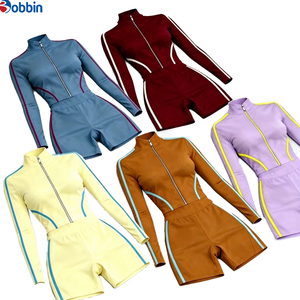 Conjunto Deportivo de 2 Piezas para Mujer, Estilo Hip Hop, Verano, Top de Manga Larga con Cierre, Pantalones Cortos, Color Sólido, Ajuste Deportivo, Spandex, Poliéster, Transpirable - Product Image 6