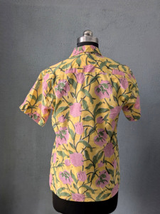 Floral Flock Print Eco-Friendly Knitted Poplin Men's Casual Summer <b>Shirt</b> <b>Short</b> <b>Sleeve</b> Turn-down Collar 100% Cotton - Product Image 4