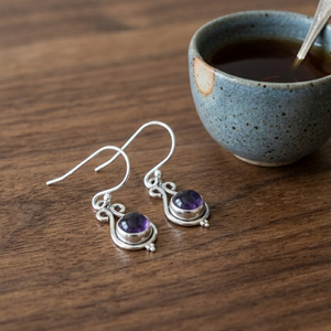 Boucles d'oreilles pendantes en argent sterling 925 pur avec améthyste violette, plaquées or rose et or jaune, bijoux bohèmes faits à la main avec pierres précieuses pour femmes - Product Image 3