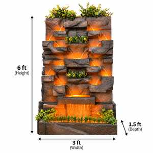Fontaine murale en polystone avec cascade, éclairage LED, finition pierre rustique, cascade multi-niveaux autoportante, taille personnalisée, jardin - Product Image 2