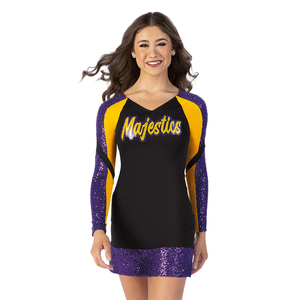 ชุดเชียร์ลีดเดอร์ผู้หญิงแบบสั่งทำปี 2026 คุณภาพสูง ผ้าสแปนเด็กซ์/โพลีเอสเตอร์ พิมพ์ลายด้วยความร้อน ประดับด้วยคริสตัล ชุดครอปท็อปจีบระบาย - Product Image 4