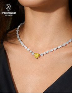 Collar de tenis de lujo con diamantes en forma de corazón amarillo, oro blanco de 18K, diamantes blancos con corte de corazón continuo, joyería fina nupcial de lujo - Product Image 6