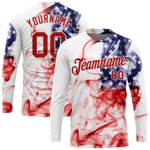Vente en gros directe de la fabrication industrielle, drapeau américain personnalisé blanc et rouge, mode 3D, manches courtes, respirant, séchage rapide, 100% coton - Product Image 1