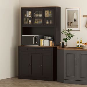 Mobile dispensa da cucina nero da 71 pollici con supporto per microonde, credenza con 2 cassetti e ripiani regolabili - Product Image 2