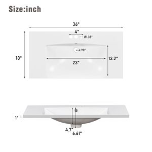 Lavabo da bagno in resina da 36 pollici, solo piano lavabo, con foro per rubinetto da 4 pollici (distanza tra fori) - Product Image 5