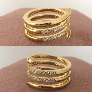 Anillo de Oro Blanco Macizo con Diamantes Redondos, Diseño Espiral Envolvente de Serpiente, Regalo de Aniversario, Joyería Fina, Anillo de Fiesta para Mujer, Pieza Destacada - Product Image 2