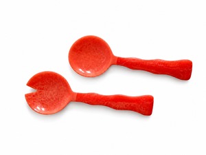 Juego de Servidores de Ensalada de Melamina, Diseño Marmoleado Morado, Cuchara y Tenedor con Mango Largo, Agarre Texturizado Verde, Utensilios de Cocina - Product Image 4